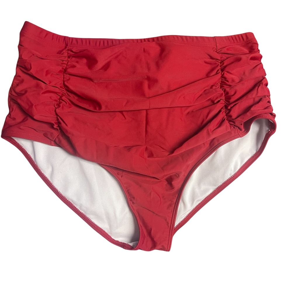 Unbranded Women Red Ruched High Waisted Bikini Bottom Size 18W‎